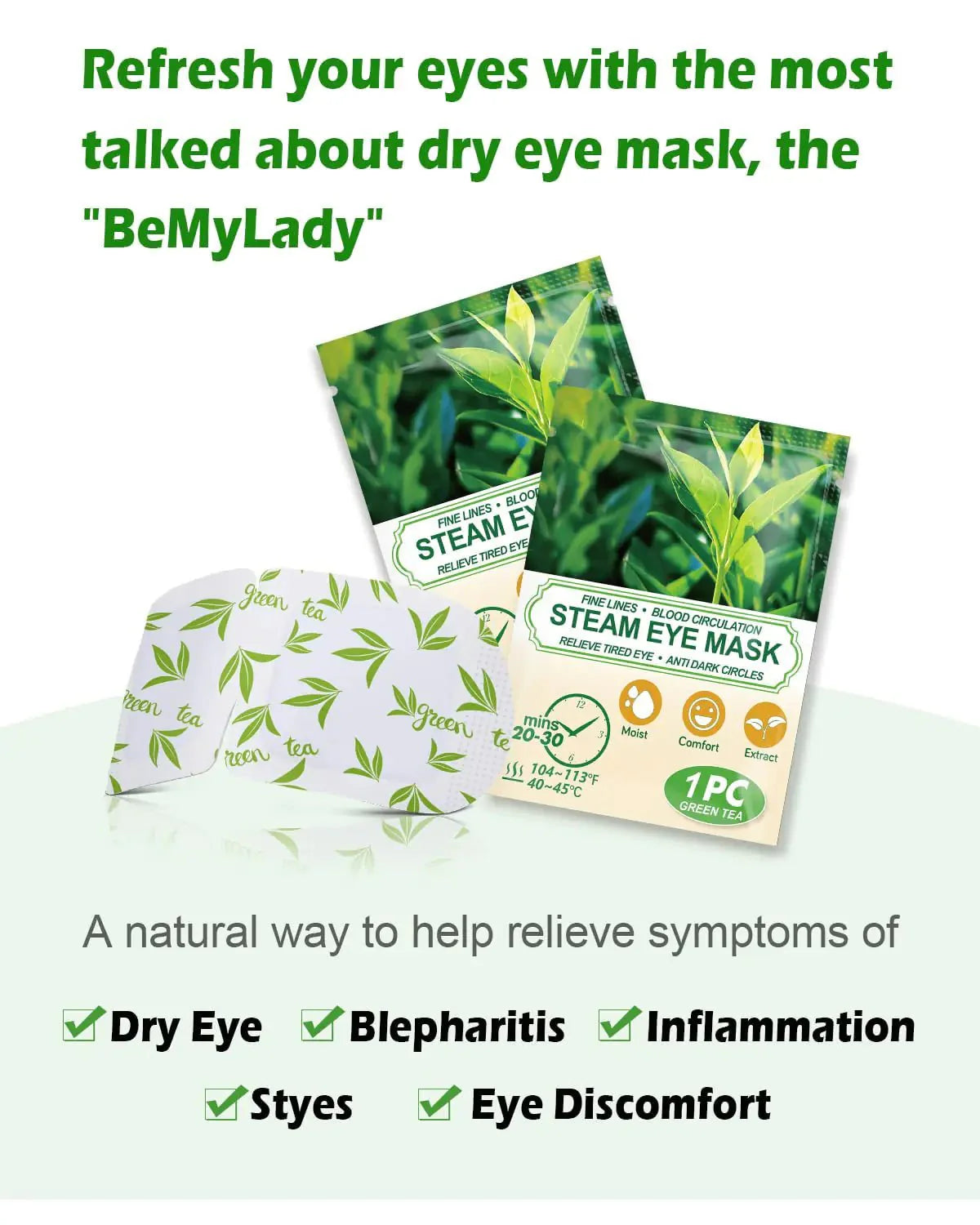 Green Tea Steam Eye Masks - 16 Pack for Relaxation