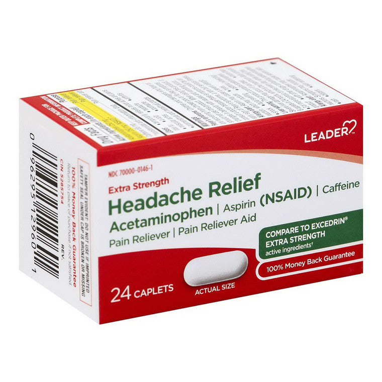 Tabletas para el Alivio de Dolores de Cabeza Extra Fuerte Leader - 24 Conteo