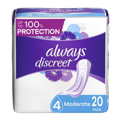 Always Discreet Incontinence Pads, Moderate Absorbency, Regular Length (3 Packs of 20)