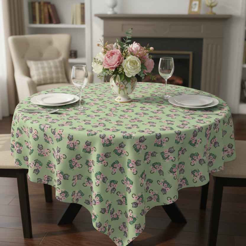 Floral Cat Tablecloth - Playful Design for Every Occasion