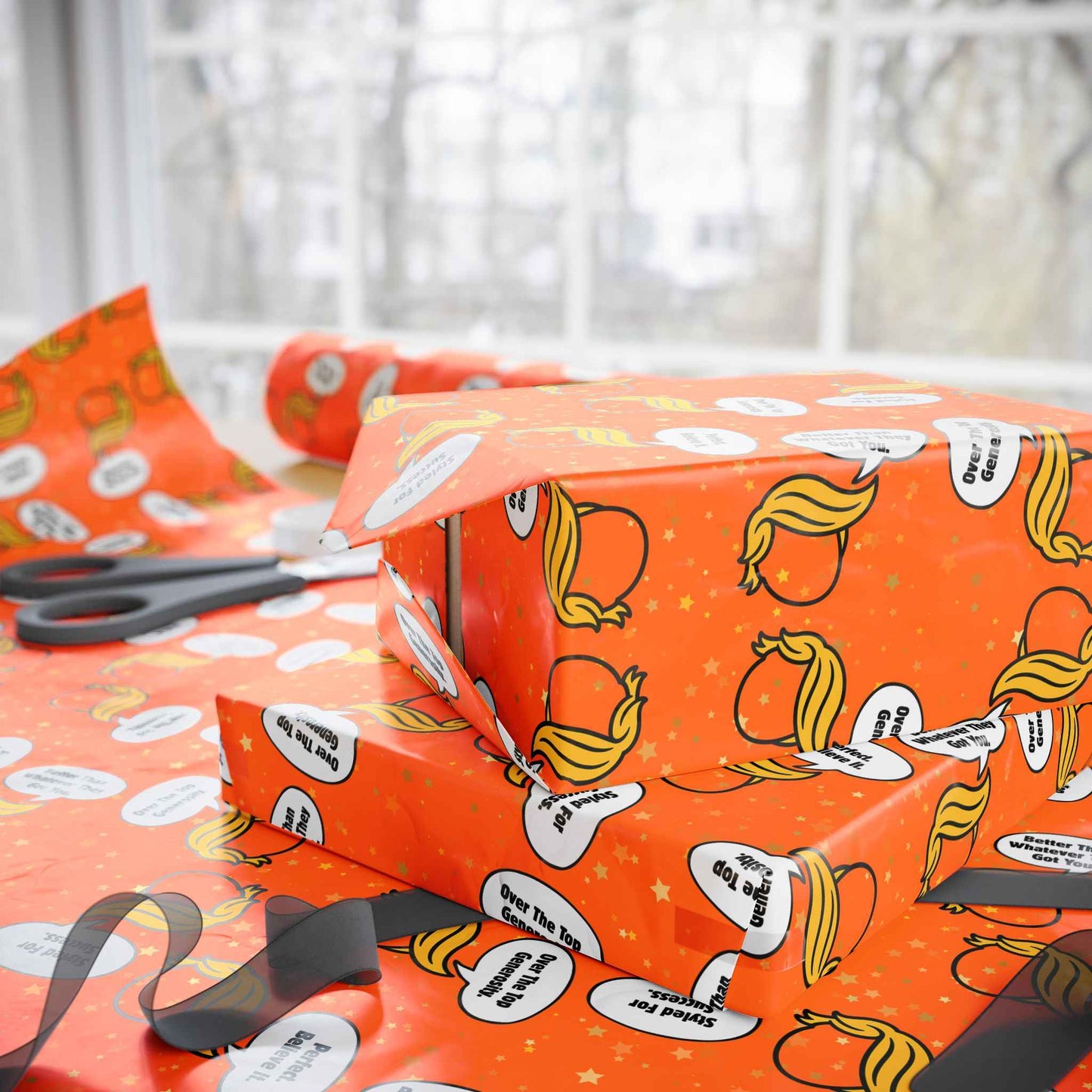 Papier Cadeau Parodique Styled for Success - Blonde Whoosh & Étoiles Dorées