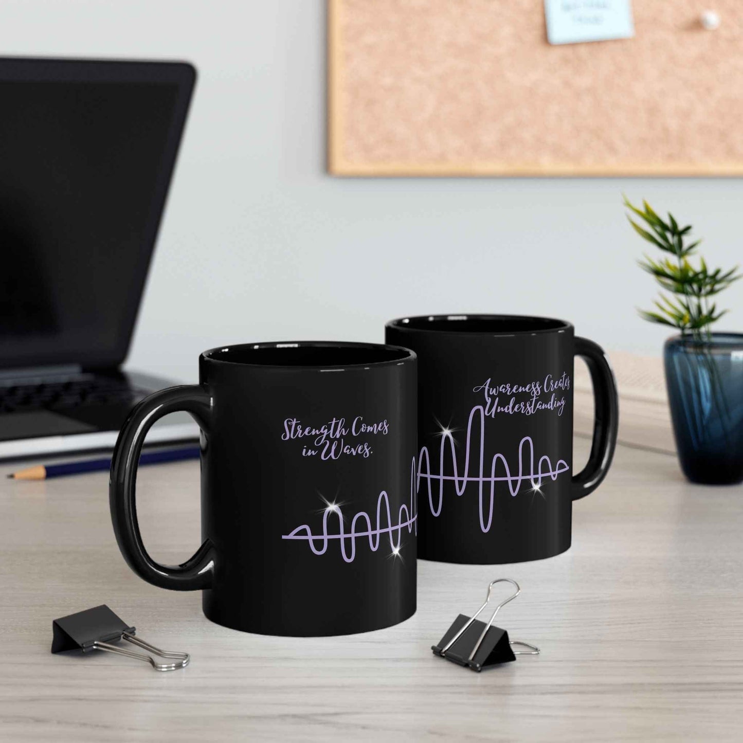 Waves of Strength Black Awareness Mug - 11oz & 15oz