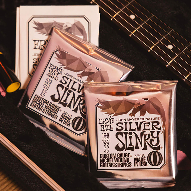 Ernie Ball John Mayer Silver Slinky Nickel Wound Electric Guitar Strings 3-Pack Tin - 10.5-47 Gauge - Korvel