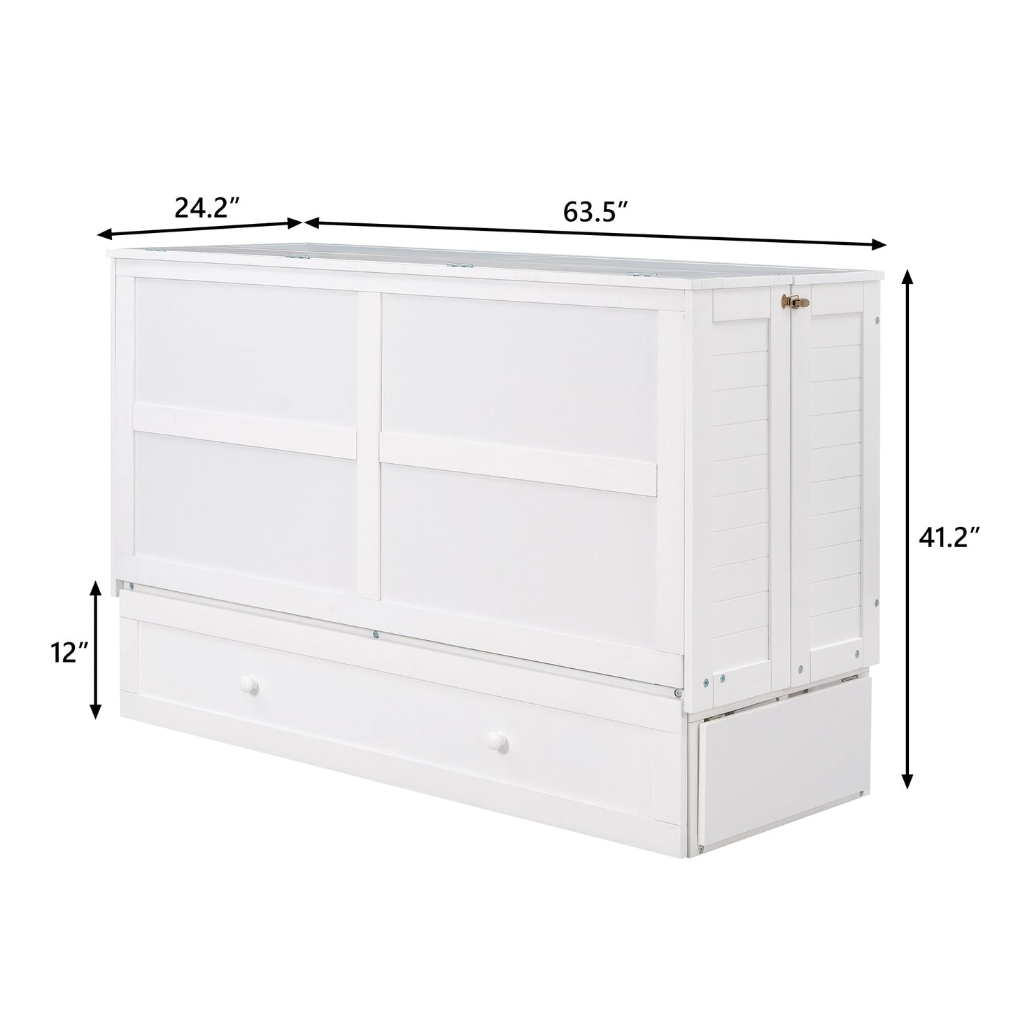 Queen Size Mobile Murphy Bed with Drawer and Little Shelves on Each Side White - Korvel