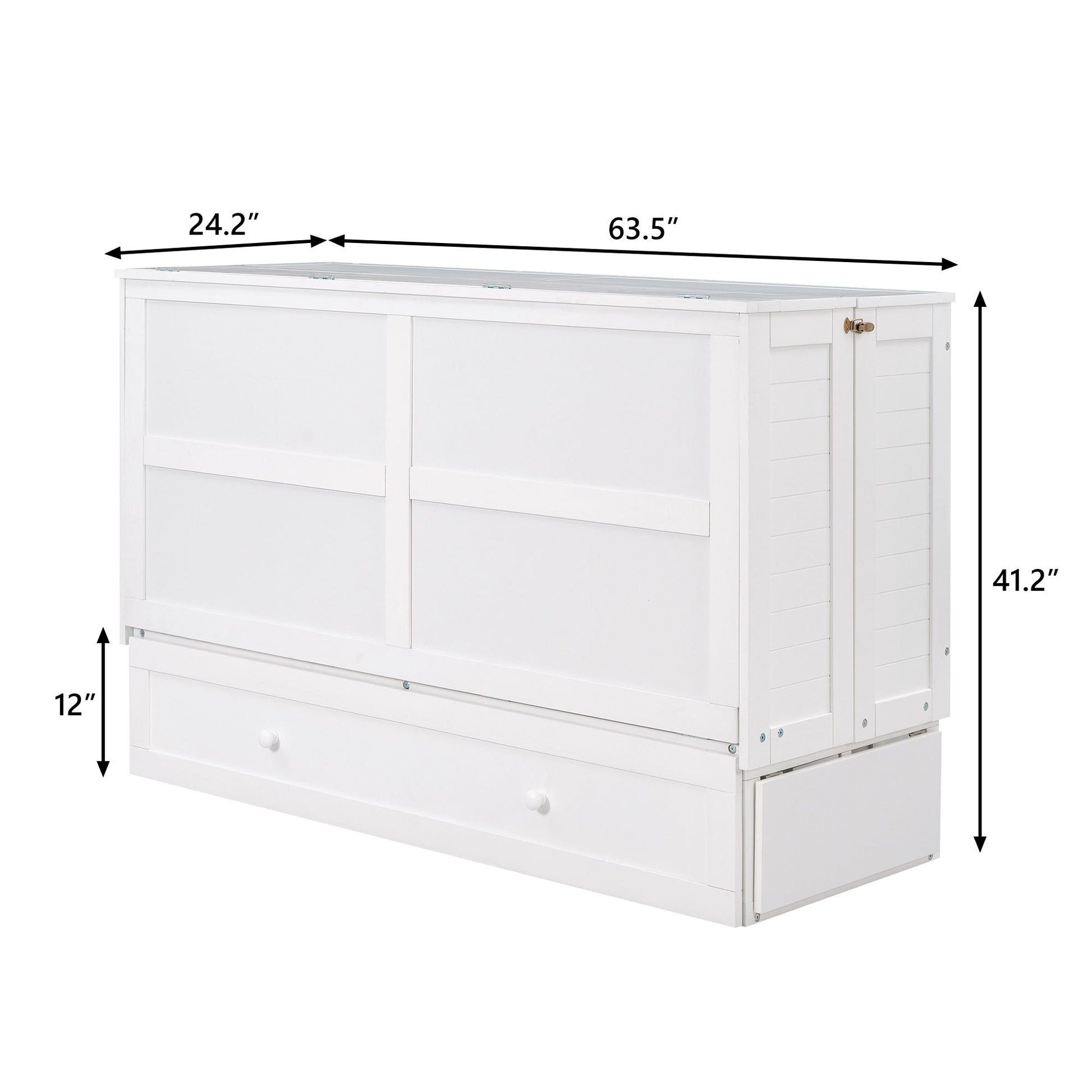 Queen Size Mobile Murphy Bed with Drawer and Little Shelves on Each Side White - Korvel