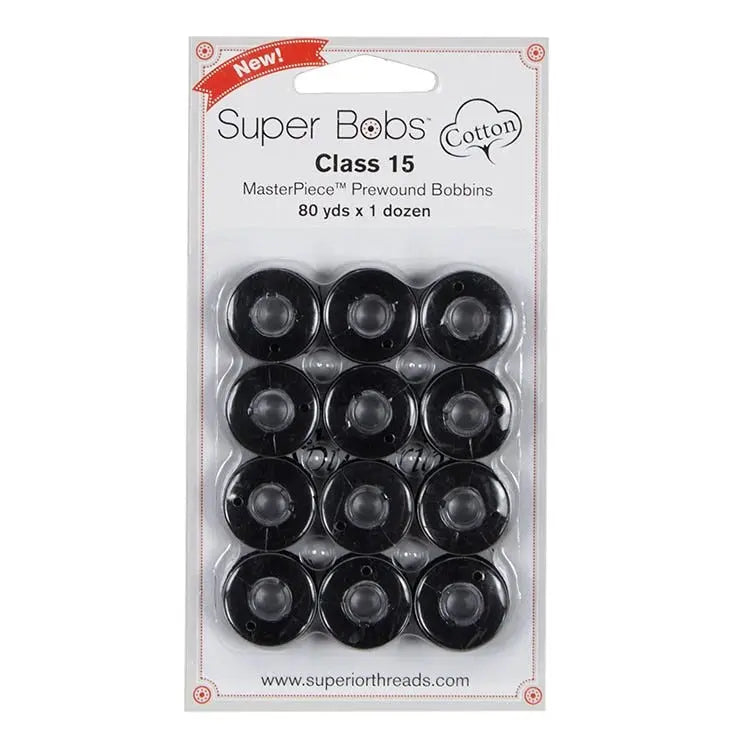 Super Bobs Cotton #161 Raven - 12 Pack Pre-Wound Bobbins