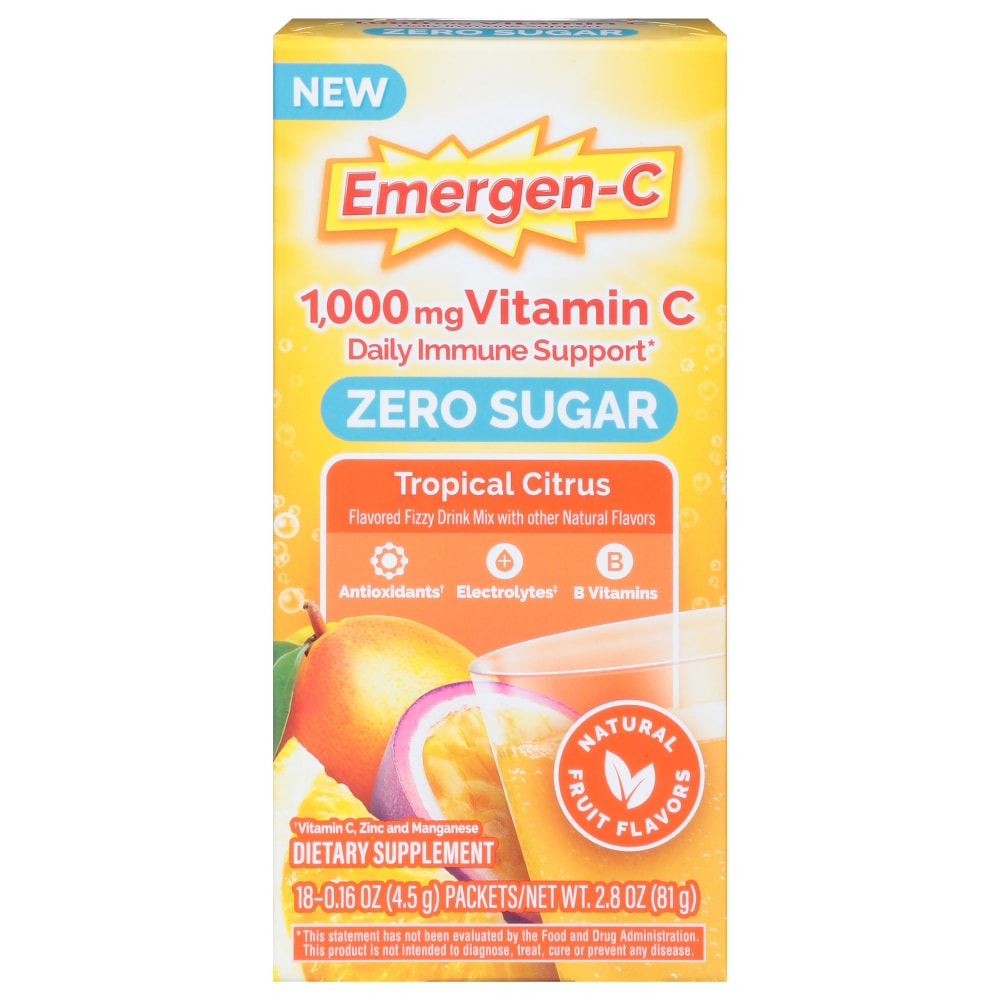 Emergen-C Vitamina C Cero Azúcar, 1000 Mg, Cítricos Tropicales