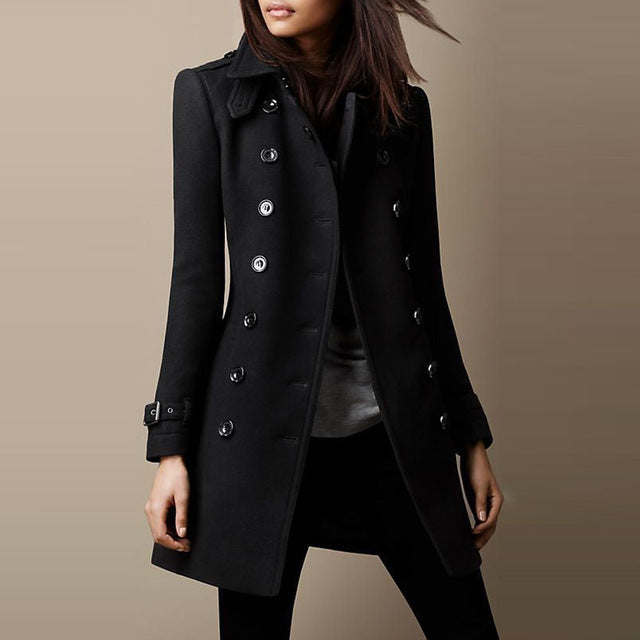 Ladies Spring Long Wool Trench Coat