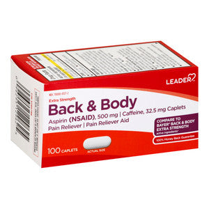 Leader Extra Strength Back & Body Pain Relief, 100 Count