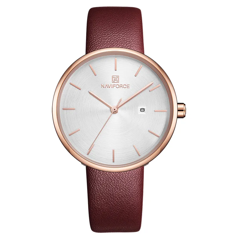 Montre de Luxe pour Femme avec Bracelet en Cuir et Boîtier en Acier