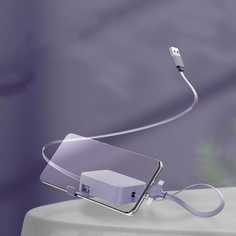 4-in-1 Retractable USB Cable with Phone Stand and Storage Box