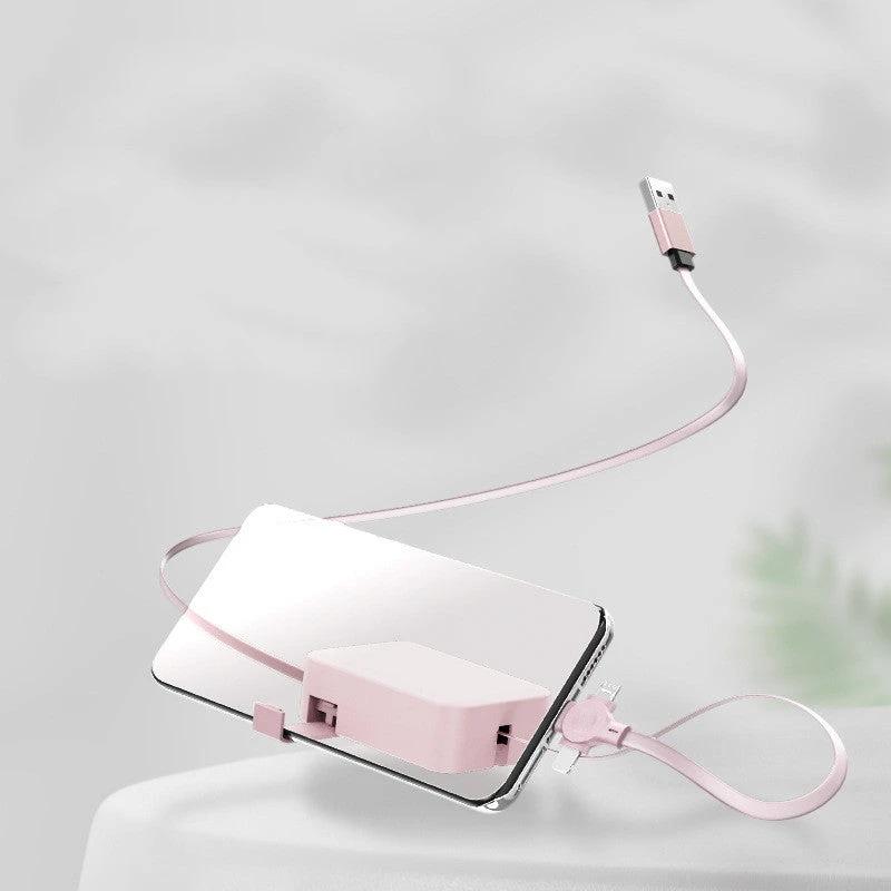 4-in-1 Retractable USB Cable with Phone Stand and Storage Box