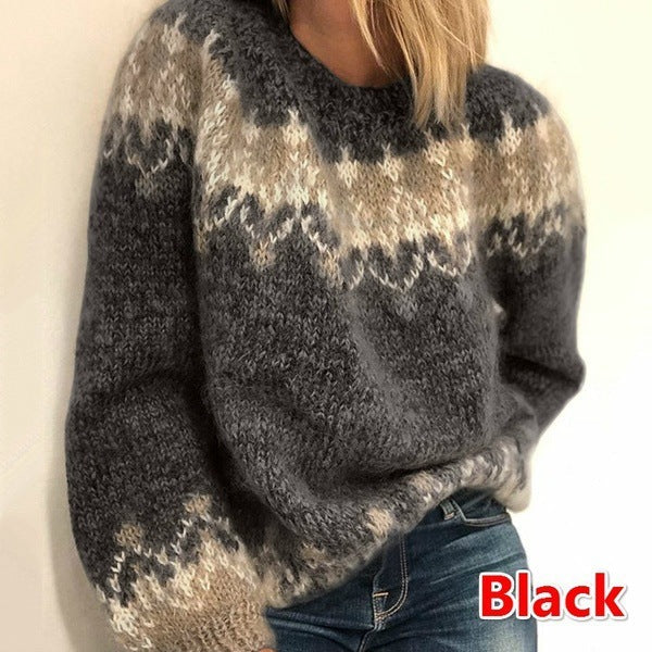 Ethnic Style Jacquard Pullover Sweater for Women
