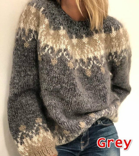 Ethnic Style Jacquard Pullover Sweater for Women