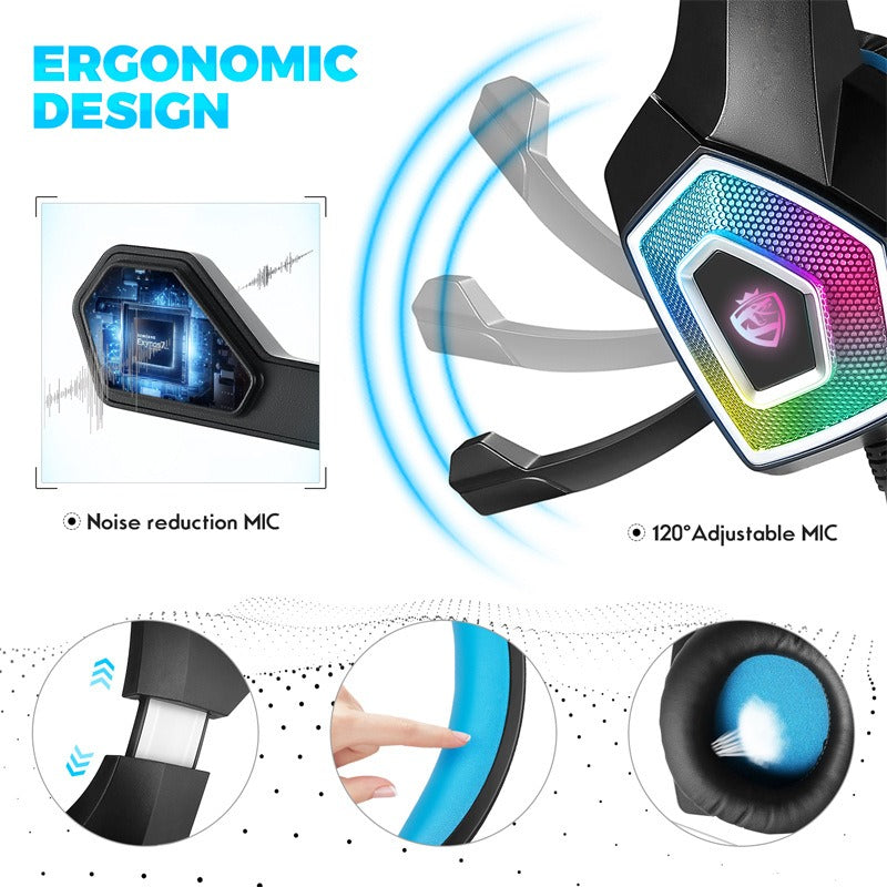 Head mounted gaming headphones colorful RGB wired computer headphones game controller headphones - Korvel