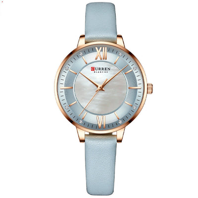 Elegant Ladies Quartz Watch with Genuine Leather Strap