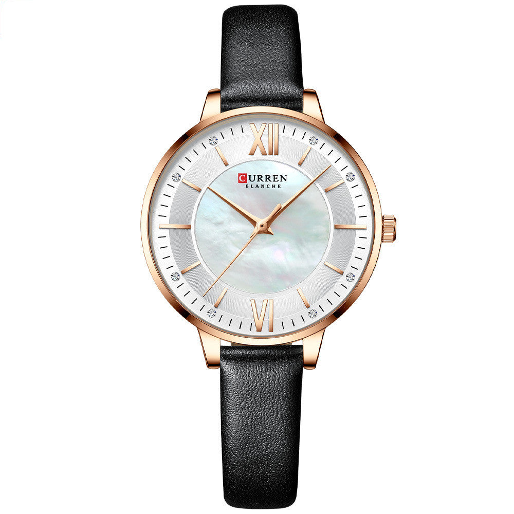 Montre à Quartz Élégante pour Femmes avec Bracelet en Cuir Véritable
