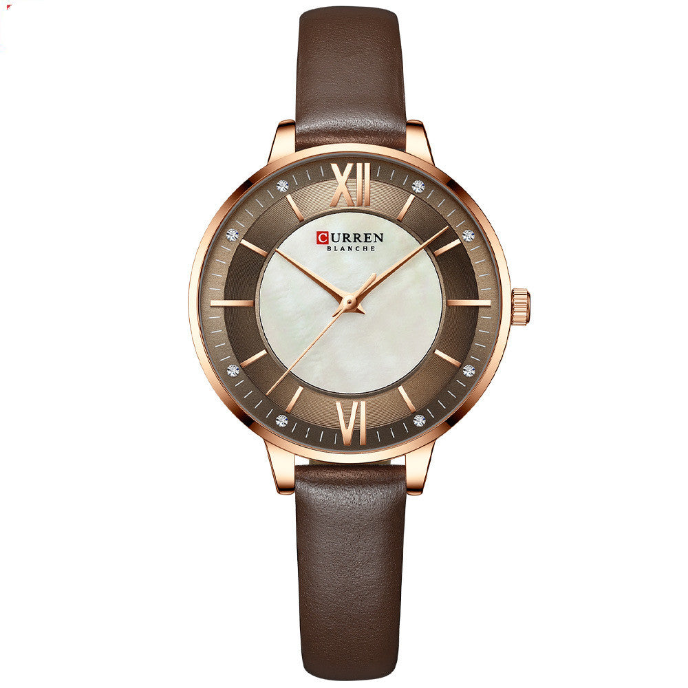 Montre à Quartz Élégante pour Femmes avec Bracelet en Cuir Véritable