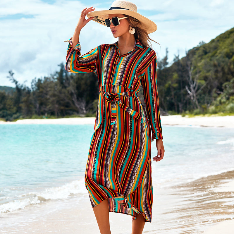 Elegant Striped Beach Skirt for Sun Protection