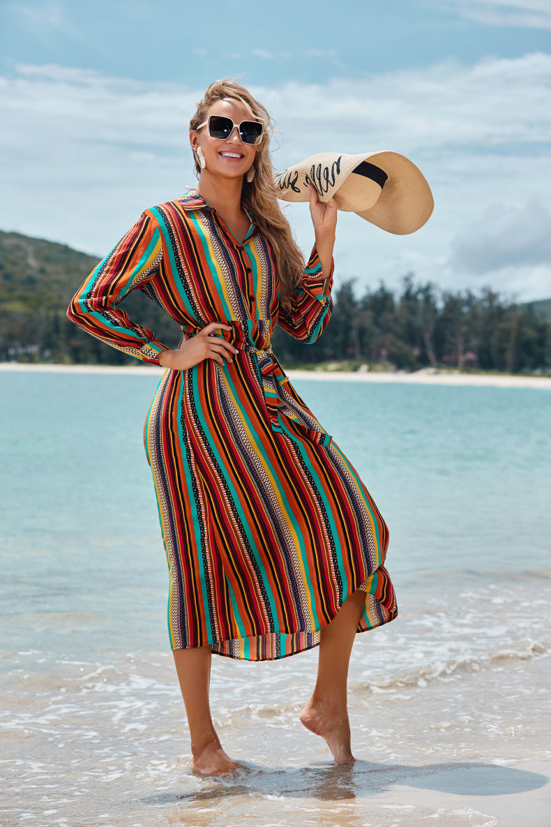 Elegant Striped Beach Skirt for Sun Protection