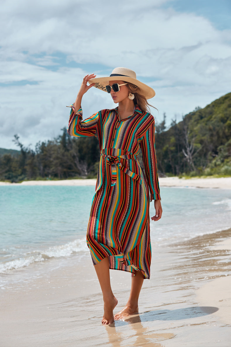 Elegant Striped Beach Skirt for Sun Protection
