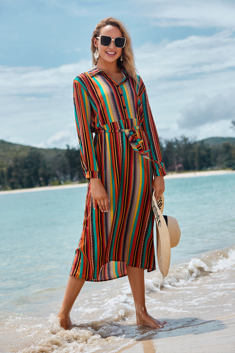 Elegant Striped Beach Skirt for Sun Protection