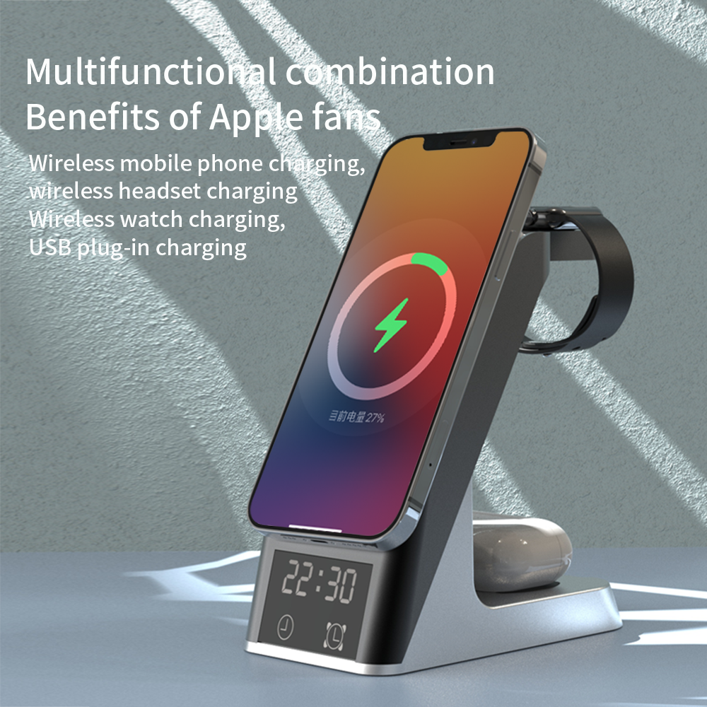 Wireless Charger 6-In-1 Multi-Function Clock Alarm Clock For Apple 14 Mobile Phone Headset Watch Magnetic Suction Fast Charging - Korvel
