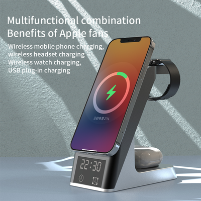 Wireless Charger 6-In-1 Multi-Function Clock Alarm Clock For Apple 14 Mobile Phone Headset Watch Magnetic Suction Fast Charging - Korvel