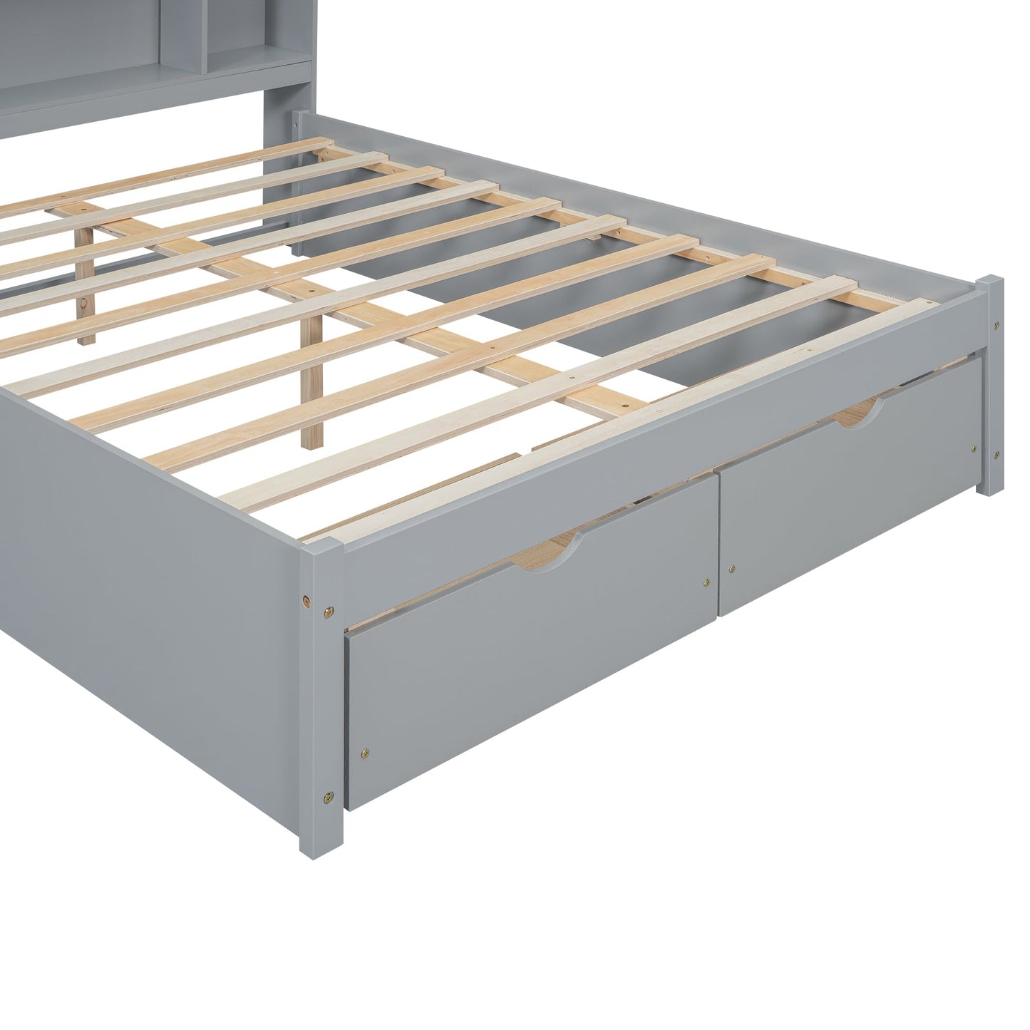 Full Size Platform Bed with Storage Headboard and 2 Drawers, Gray - Korvel