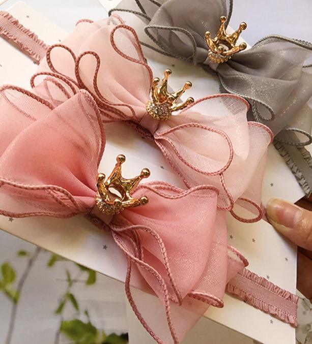 Luxury Pearl Handmade Bowknot Crown Headband for Baby Girls