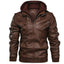 Men's PU Leather Bomber Jacket with Removable Collar