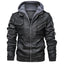 Men's PU Leather Bomber Jacket with Removable Collar