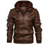 Men's PU Leather Bomber Jacket with Removable Collar