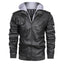 Men's PU Leather Bomber Jacket with Removable Collar