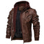 Men's PU Leather Bomber Jacket with Removable Collar