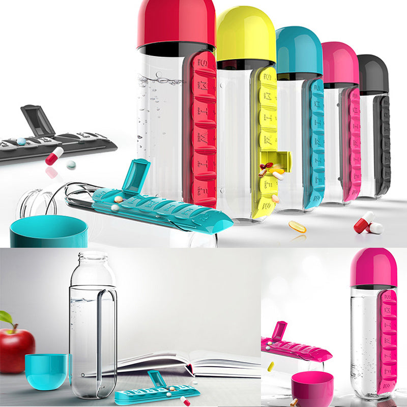 Premium Water Bottle with Pillbox Organizer