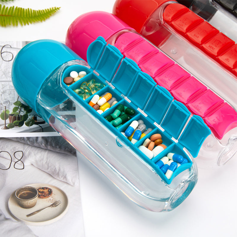 Premium Water Bottle with Pillbox Organizer