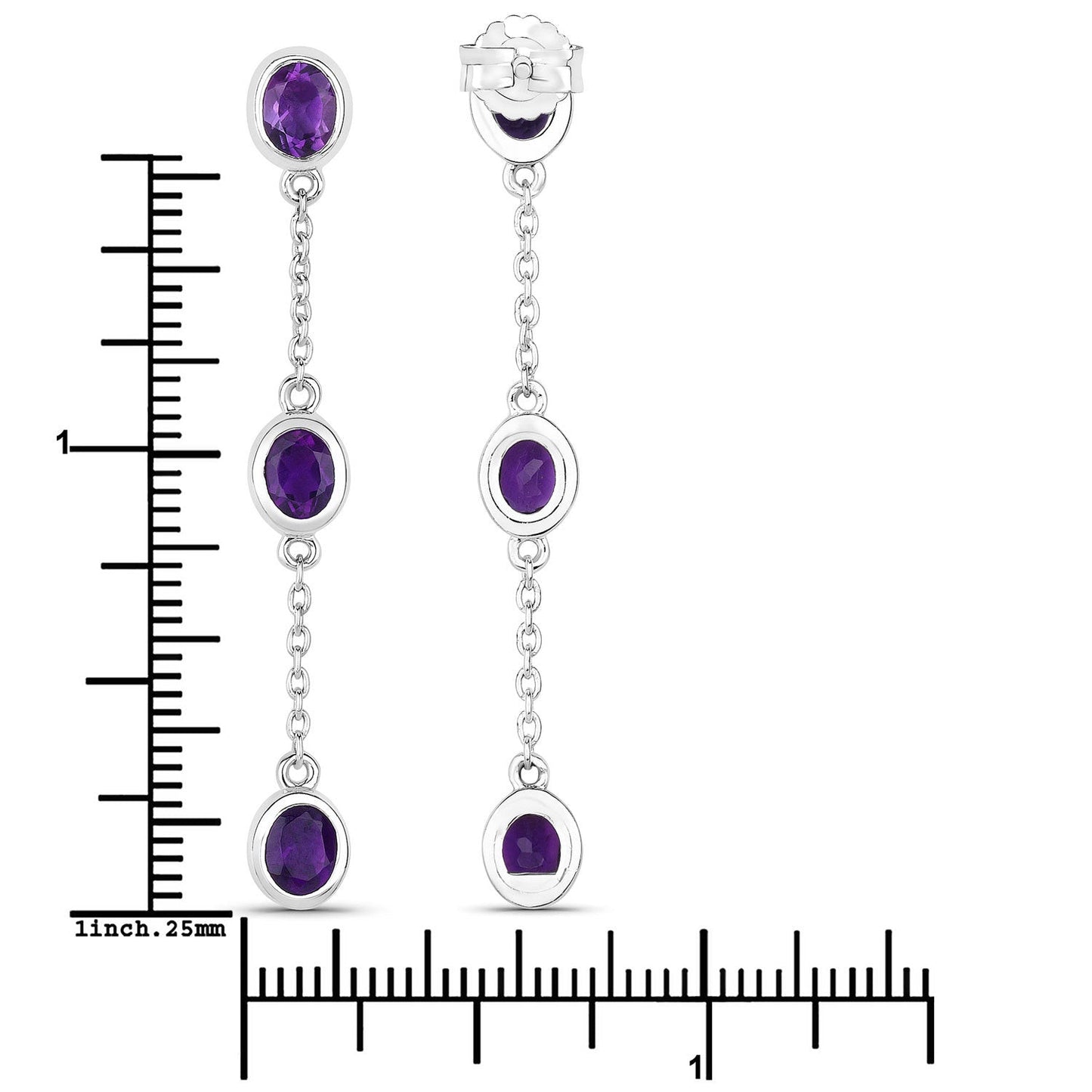Boucles d'oreilles en argent sterling .925 avec améthystes véritables de 2,04 carats