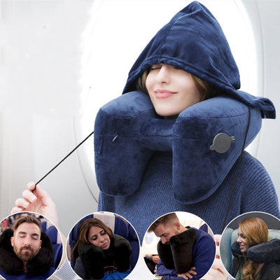 Hooded Inflatable Travel Pillow - Lightweight & Portable
