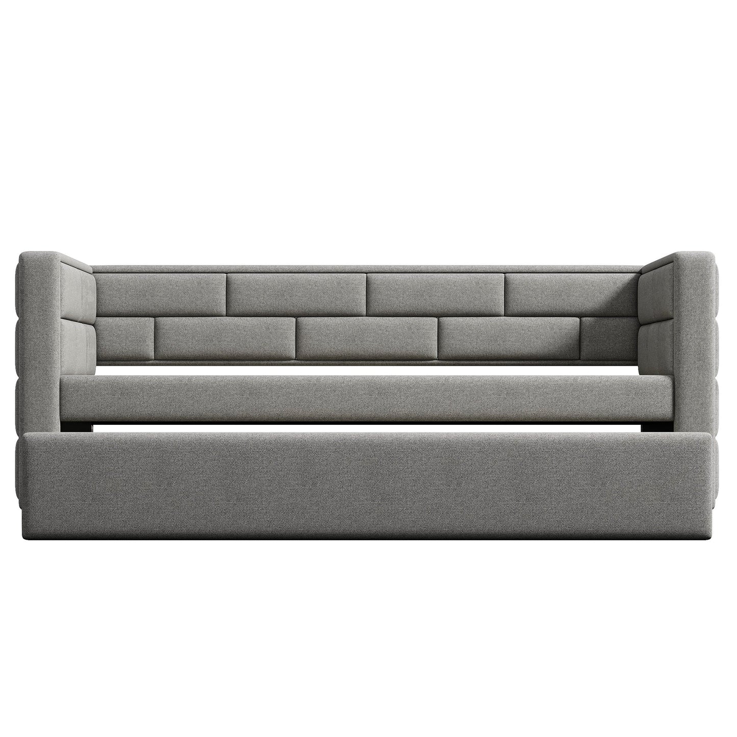 Twin Size Daybed with Trundle  Upholstered Daybed with Padded Back  Gray - Korvel