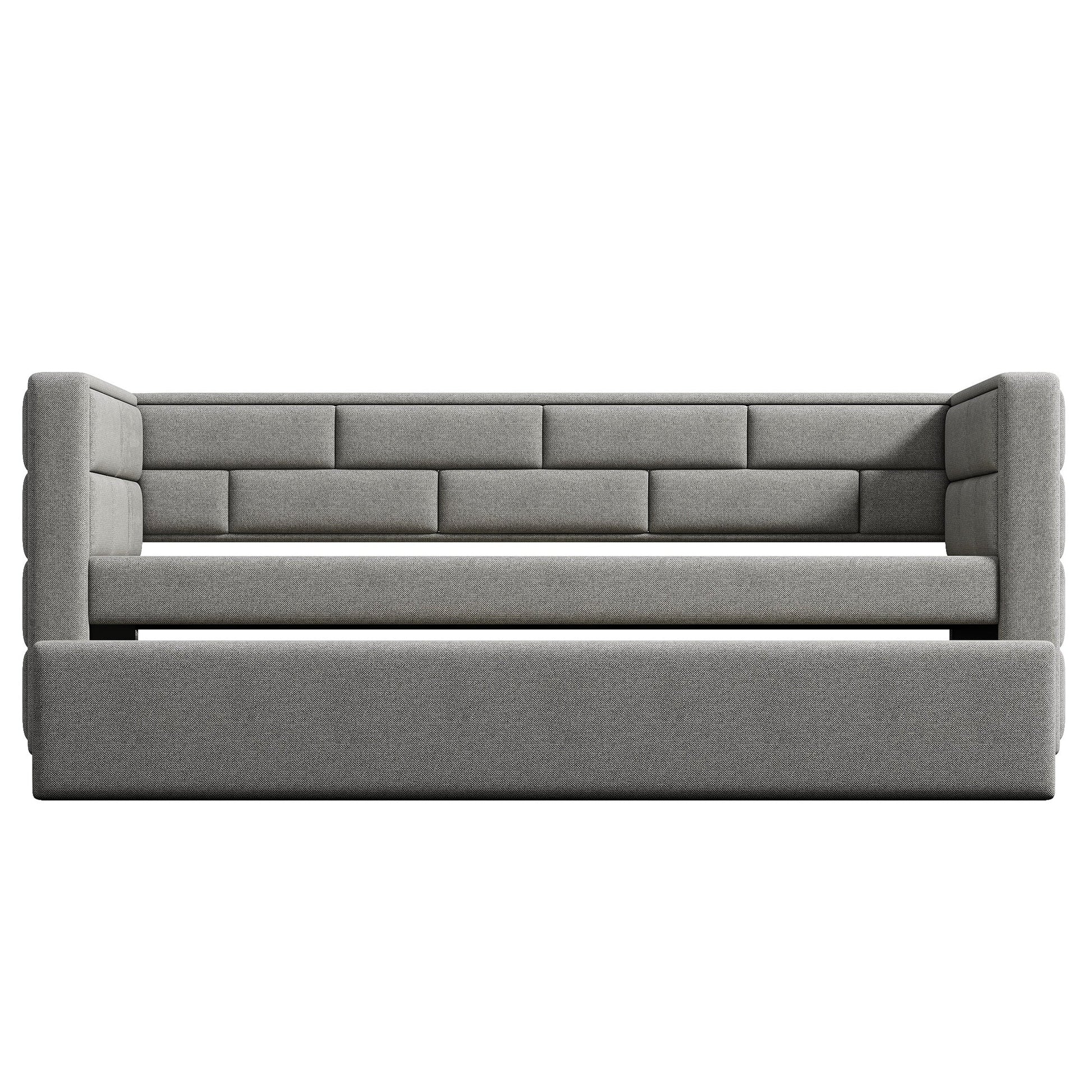 Twin Size Daybed with Trundle  Upholstered Daybed with Padded Back  Gray - Korvel