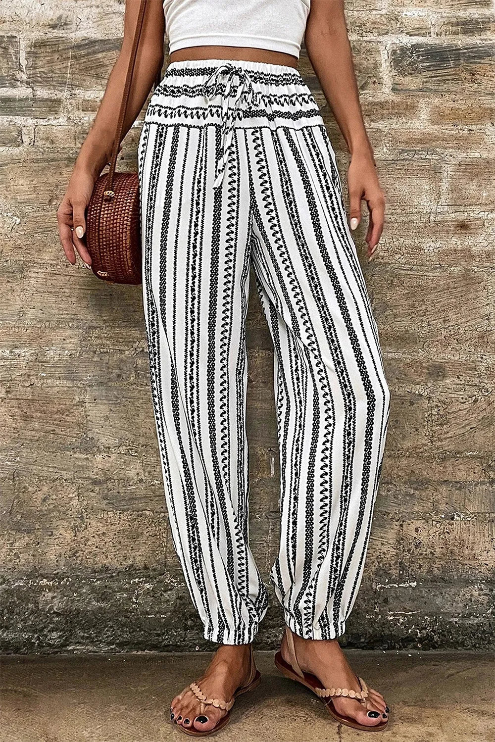 Printed Elastic Waist Pants - Korvel