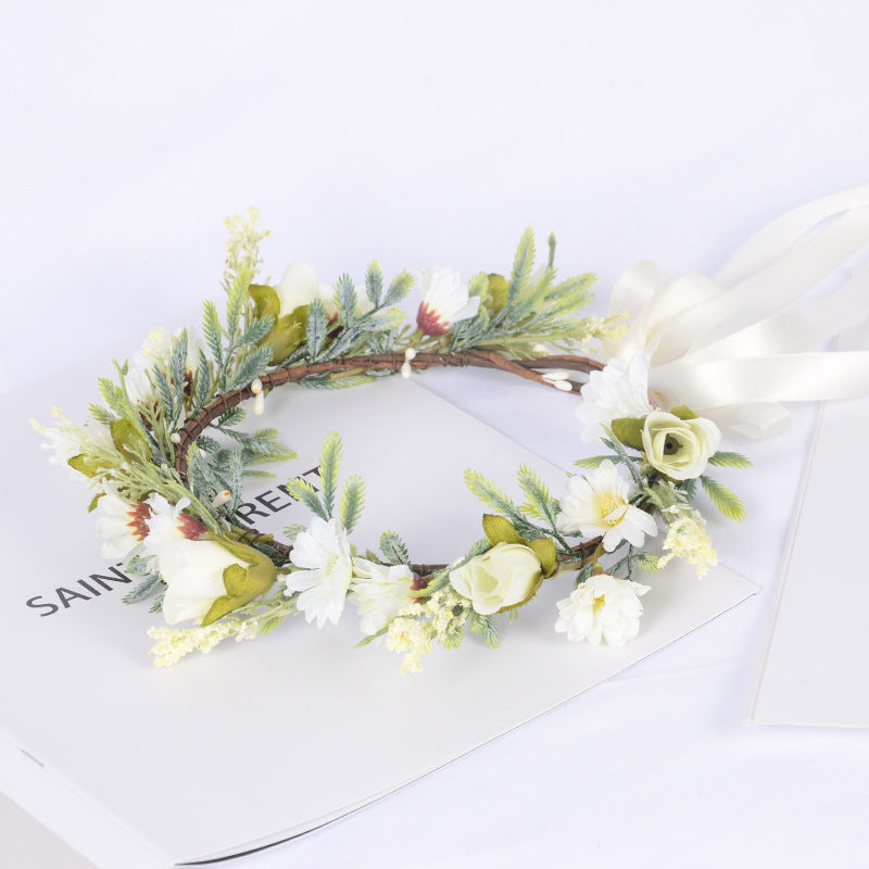 Korean style spring and summer fresh flower garland handmade wrapped fabric small chrysanthemum headpiece - Korvel