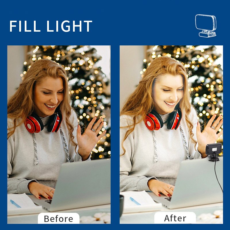 Mini Video Light Conference Live Streaming Kit Webcam Vlog Photography Fill Lamp Selfie Adjustable Portable LED Luz Microphone - Korvel