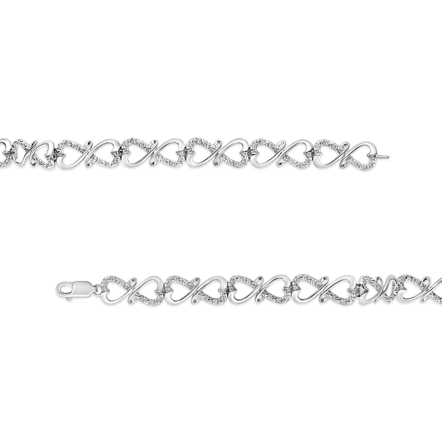 .925 Sterling Silver Double Heart Infinity Link Bracelet with Diamonds