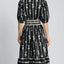 Bow Tie Print Notched Velvet Trim Midi Dress