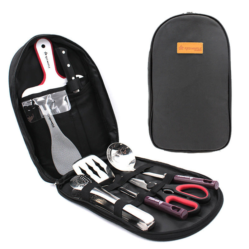Juego de utensilios de cocina portátil para campamento de 8 piezas