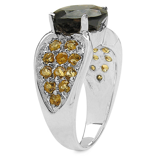 Anillo de Plata Esterlina con Cuarzo Ahumado y Citrino de 3.78 Quilates