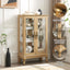 Dual door Curio cabinet with tempered glass doors, mirrored back panel and adjustable shelves, home lighting display cabinet Oak - Korvel