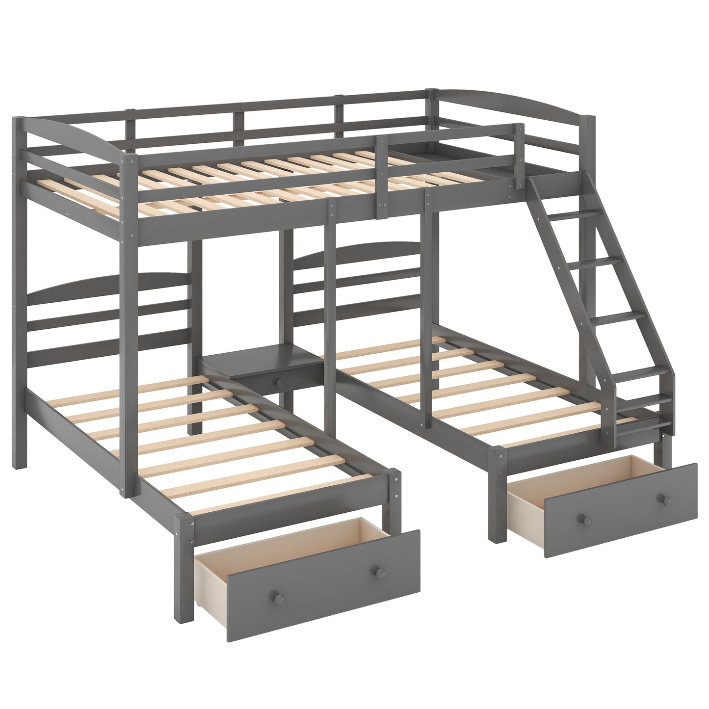 Gray Full over Twin Bunk Bed with Drawers